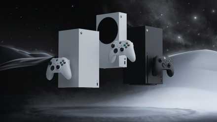 Xbox Series X in white and black and Series S look like they're in space