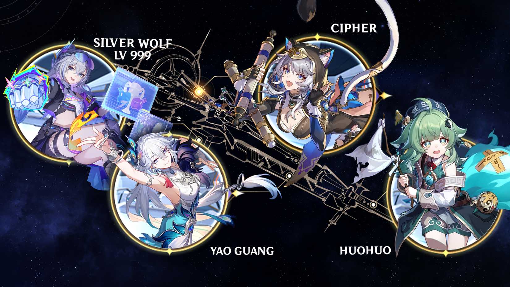 Yao Guang - Cipher - Huohuo - and Silver Wolf LV 999 Honkai Star Rail best team