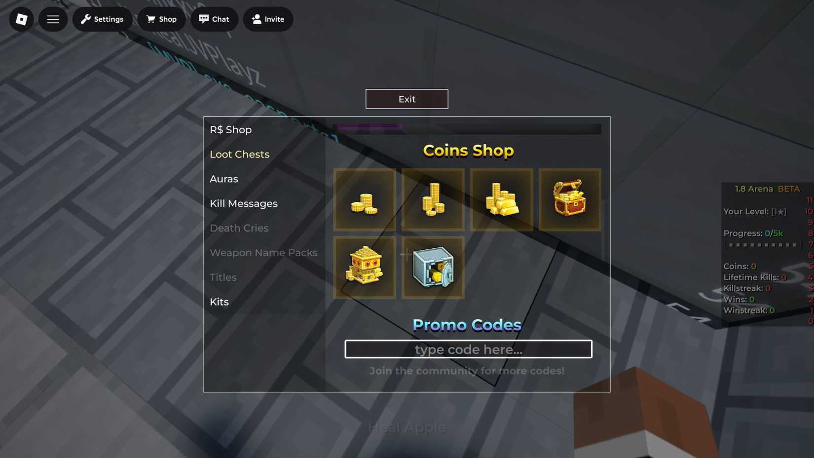 1.8 Arena on the codes tab