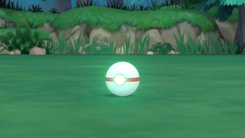 A Premier Ball in Pokemon BDSP catching a wild Pokemon