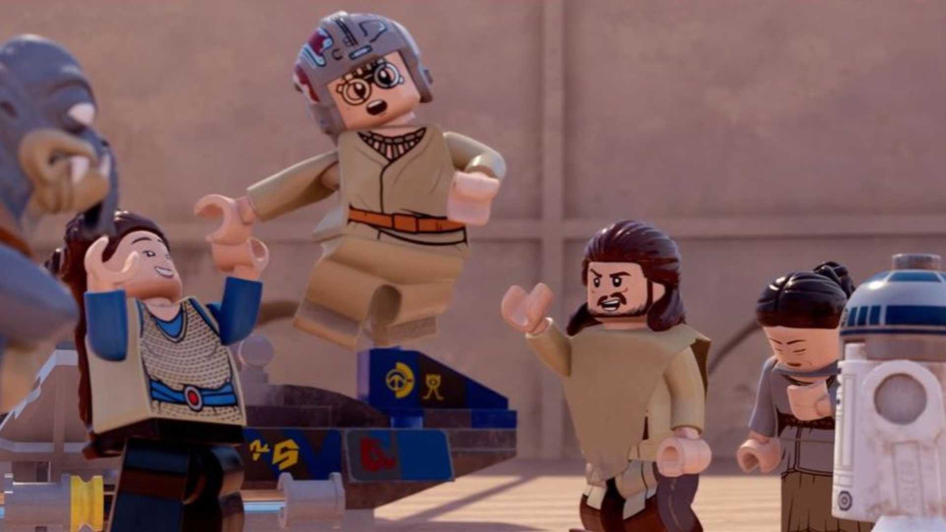 A scene with characters from Lego Star Wars The Skywalker Saga