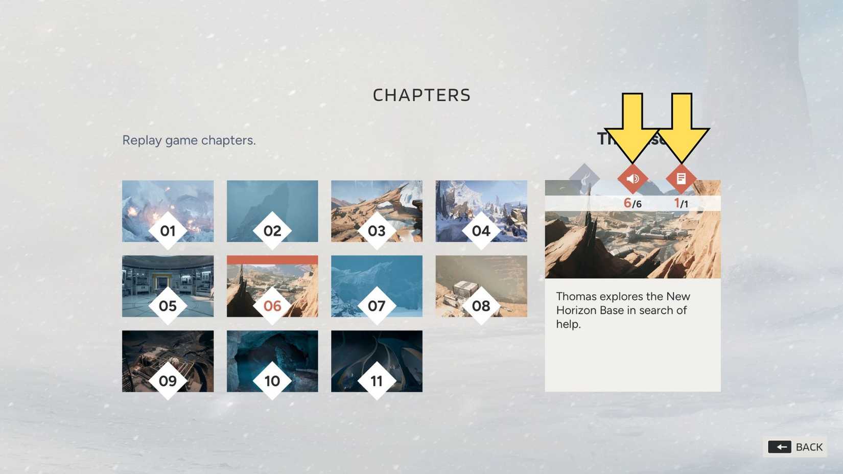 The location of the icons showing the number of audiofiles and datafiles in a chapter in Aphelion