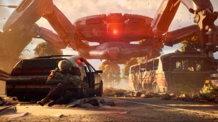 AR Raider's giant robot looks down on an attacker