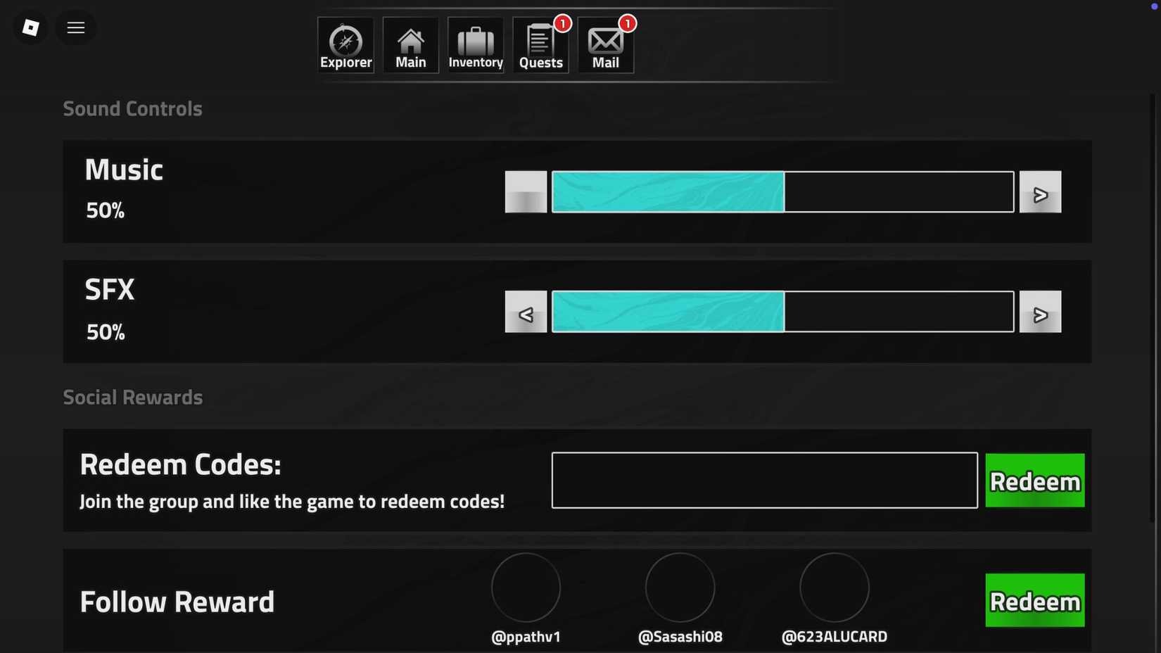 Go to the codes tab