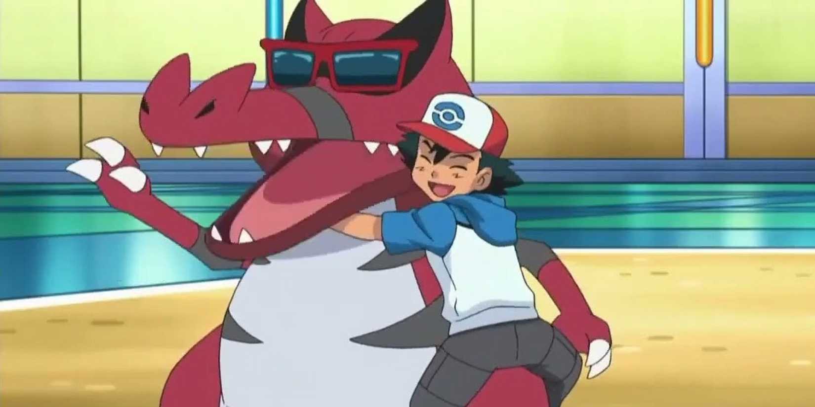 After the monster wins the battle, Ash embraces Krookodile.