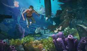 Assassin's Creed Black Flag Resynced artwork of Edward Kenway diving for treasure.