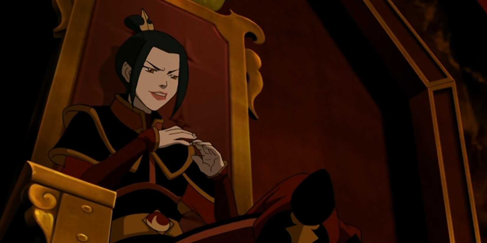Azula sits on her throne looking smug.