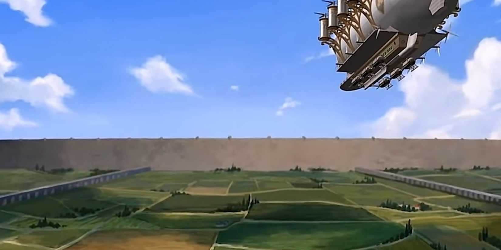 Ba Sing Se farms with an airship overhead.