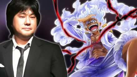 Image of One Piece creator Eiihciro Oda next to Sun God Niko Monkey D. Luffy in preparation for the Battle of the Four Gods in Elbaph
