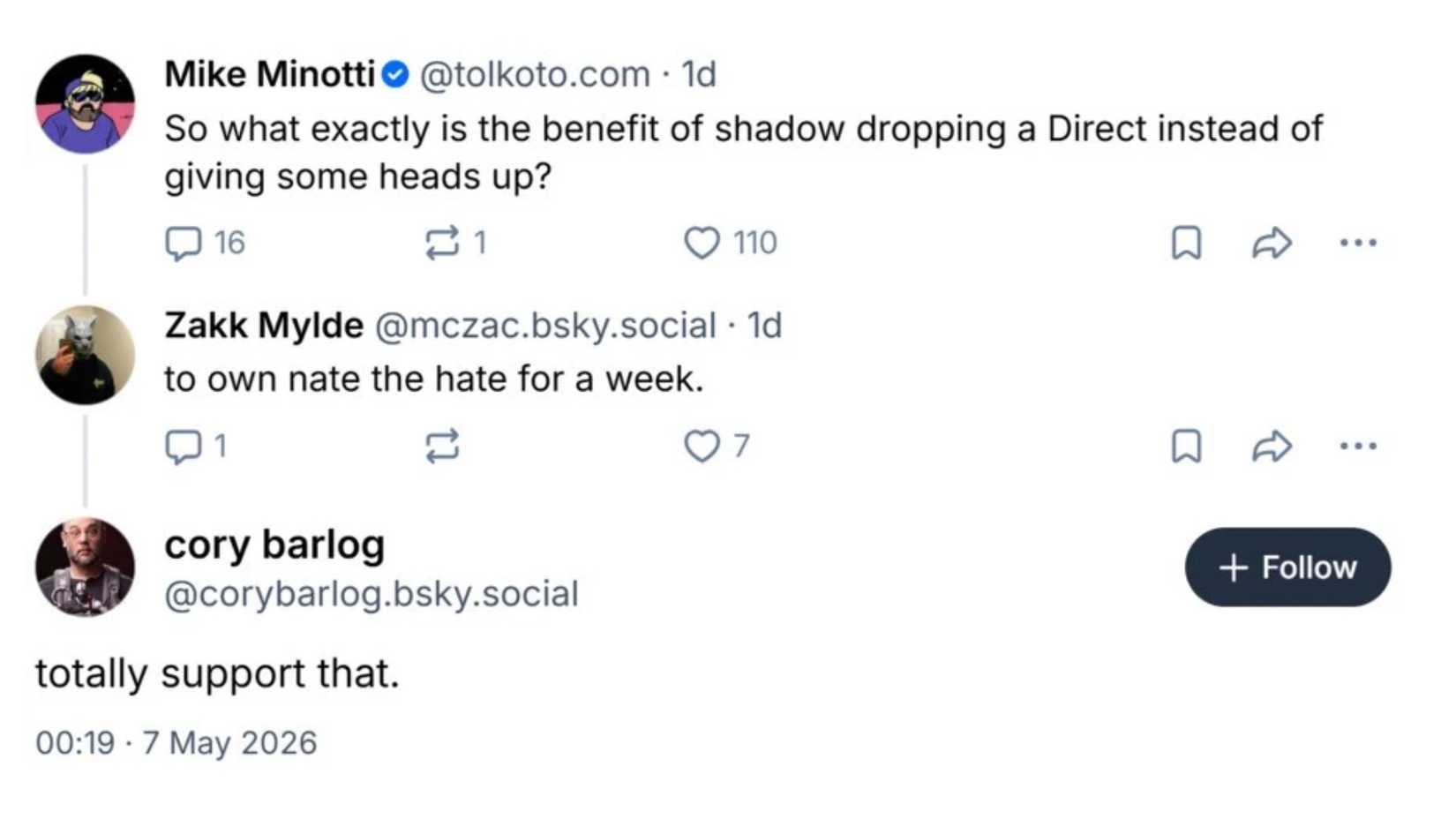 Cory Barlog BlueSky response
