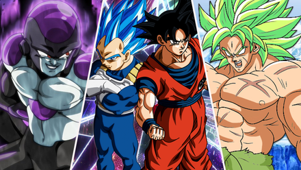 Black Frieza, Super Saiyan Blue Evolved Vegeta, Ultra Instinct Sign Goku, and Legendary Super Saiyan Broly
