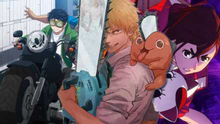 picture: collage with denji from chainsaw man, akira tendou from zom 100 and momo from dandadan.