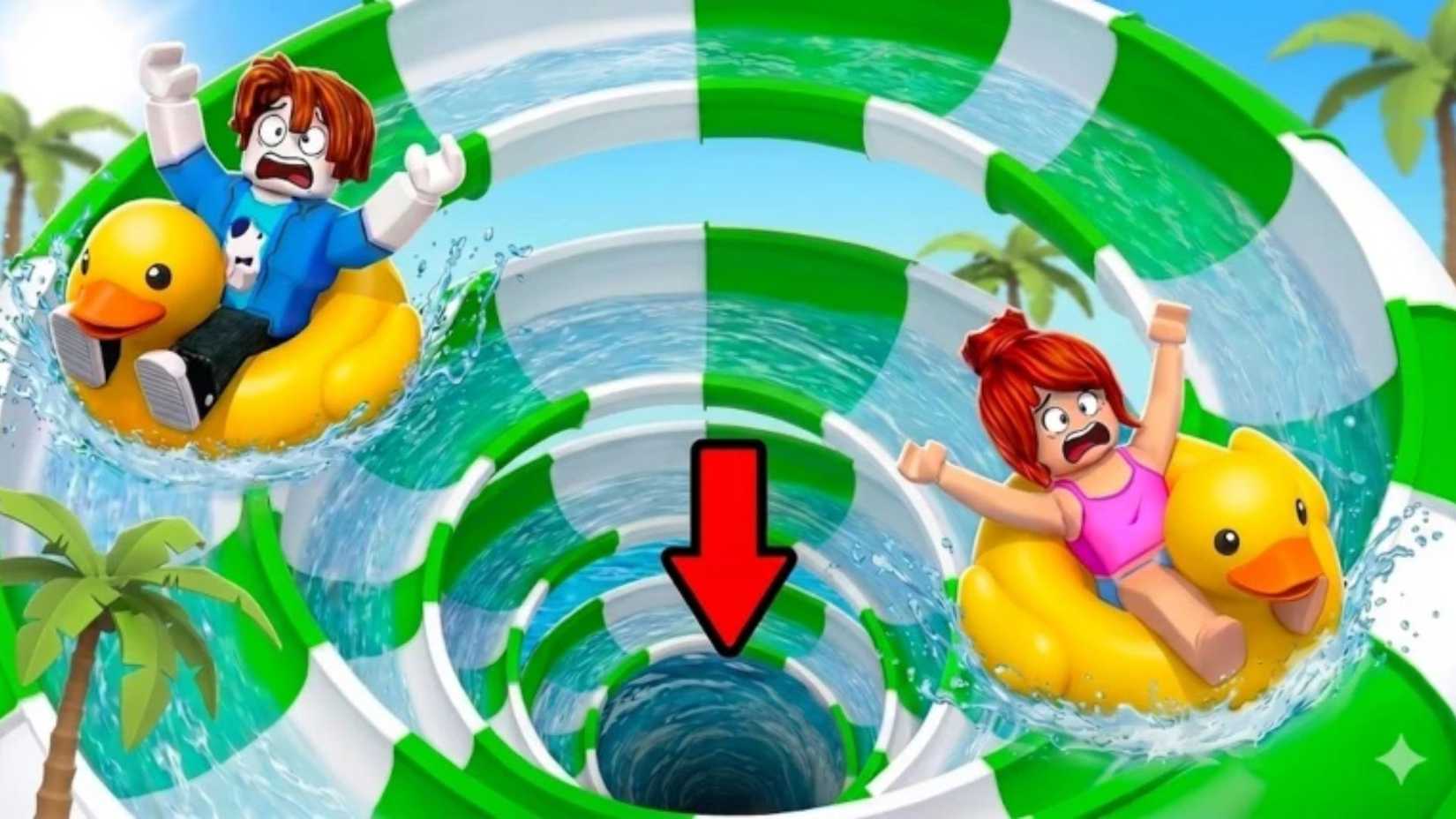 Climb the water slide and water slides