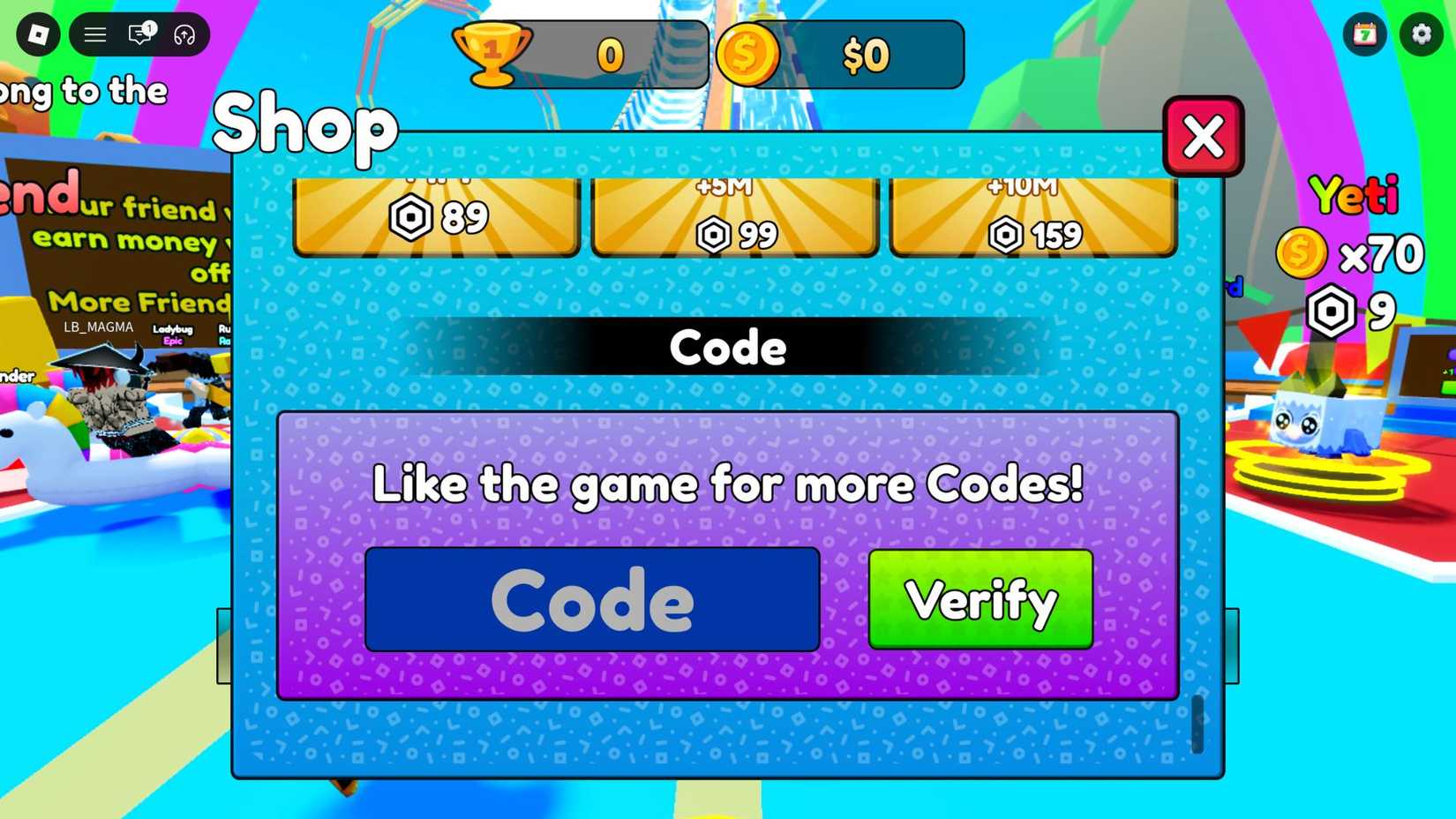 Climb Waterslide and Slide the codes tab