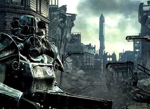 fallout 3 character standing holding a gun