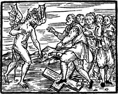 Historical illustration depicting men eating a devil
