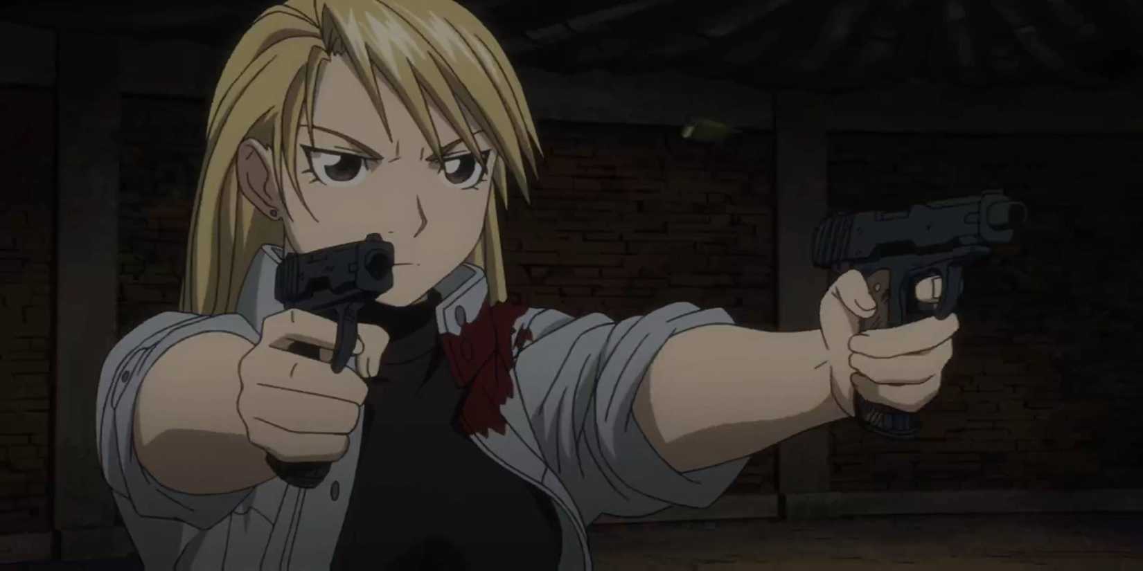 Fullmetal Alchemist Brotherhood Riza Hawkeye Shooting Two Handguns Episode 57