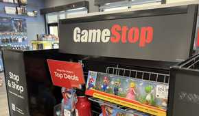 GameStop store display shelf with Mario