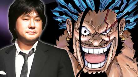 Image of One Piece creator Eiichiro Oda next to Rocks D. Xebec in the God Valley incident.