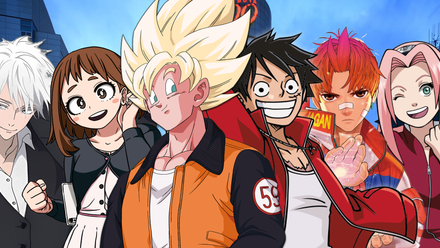 Gojo, Ochako, Goku, Luffy, Jiji and Sakura