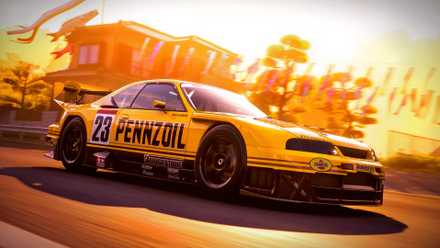 A customized official Forza Horizon 6 screenshot showing the legendary Pennzoil NISMO R33 racing vehicle