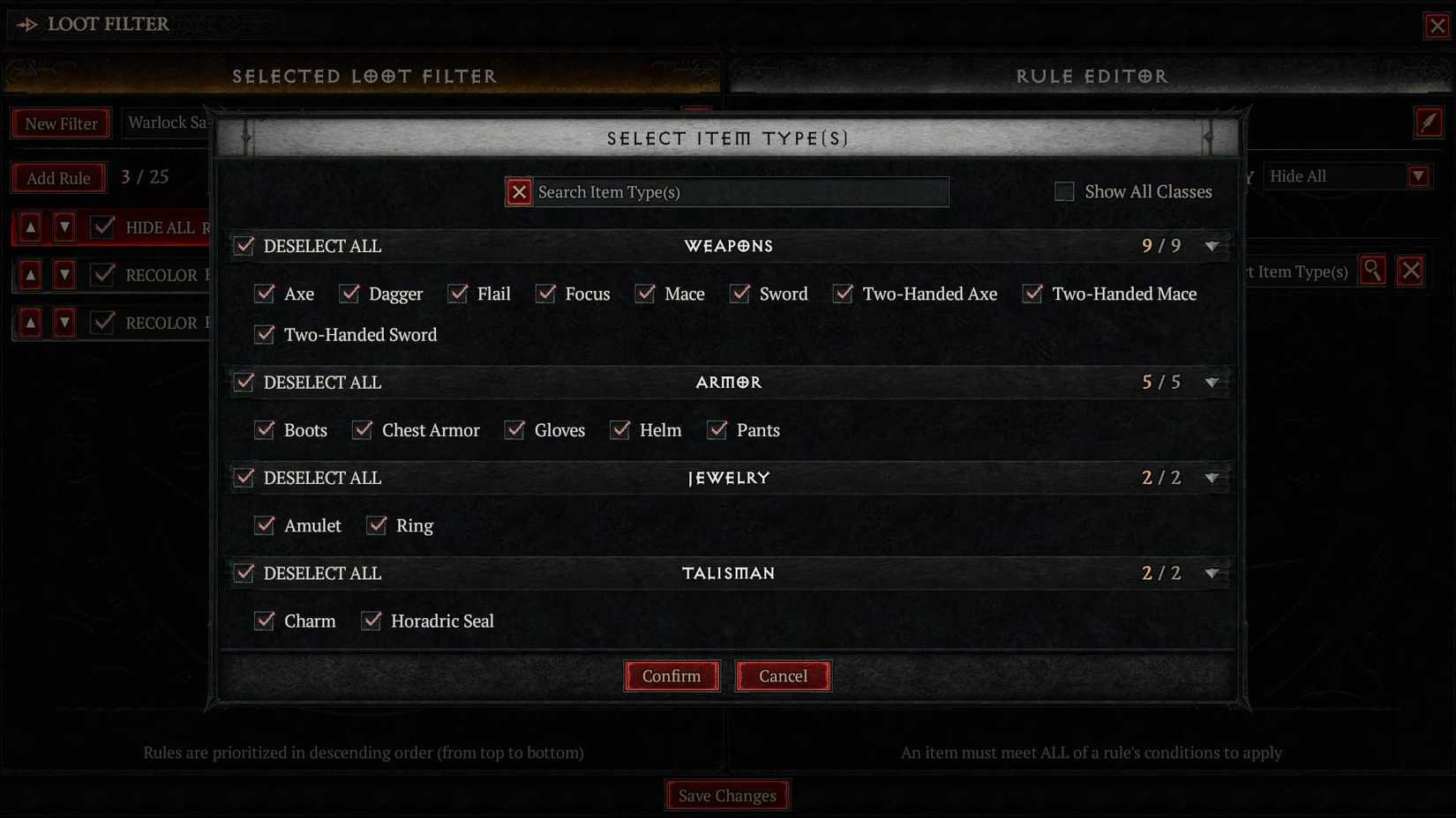 D4 Loot Filter Hide all items