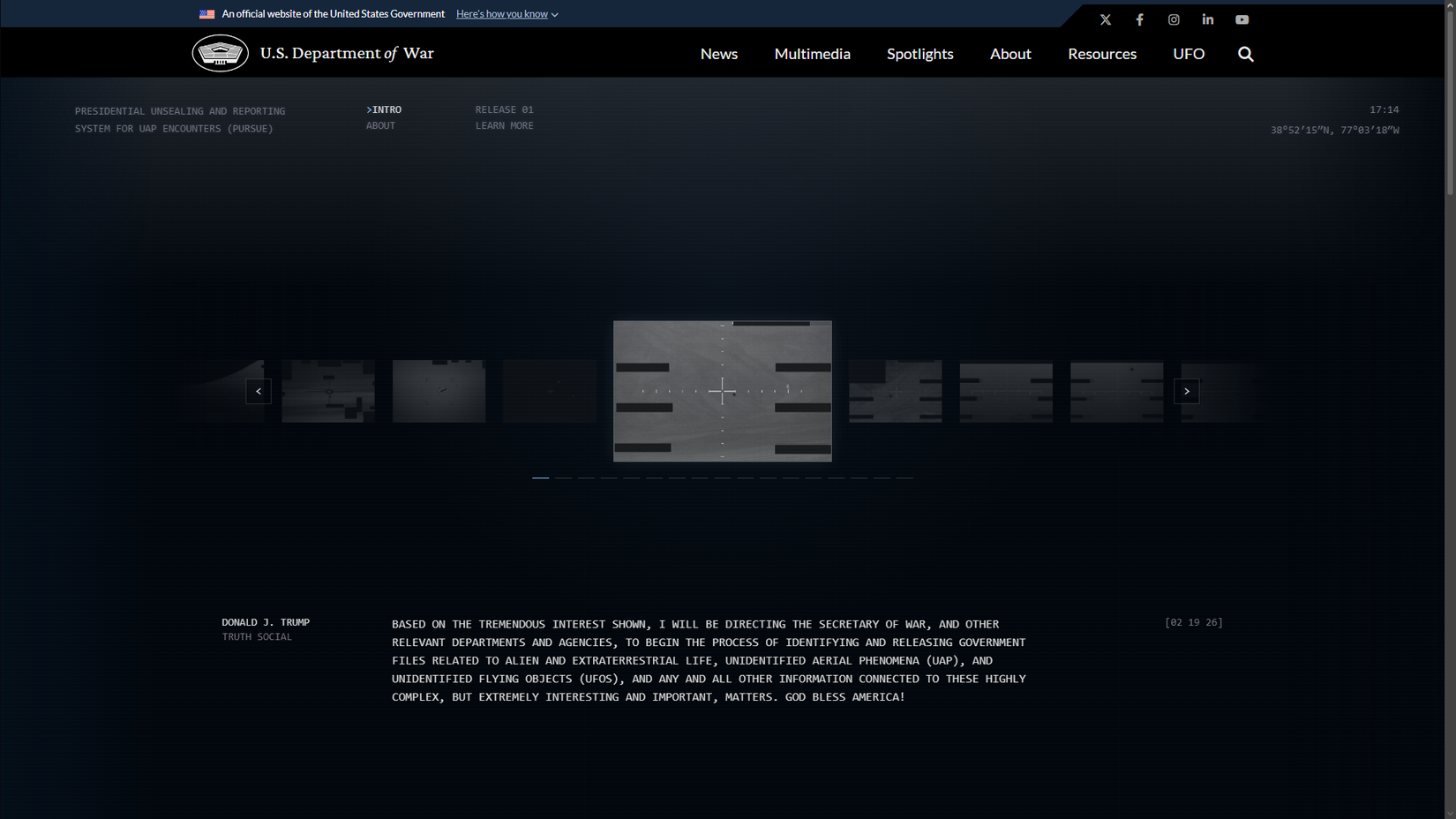 Screenshot dari war.gov/UFO, situs resmi program PURSUE Pentagon.