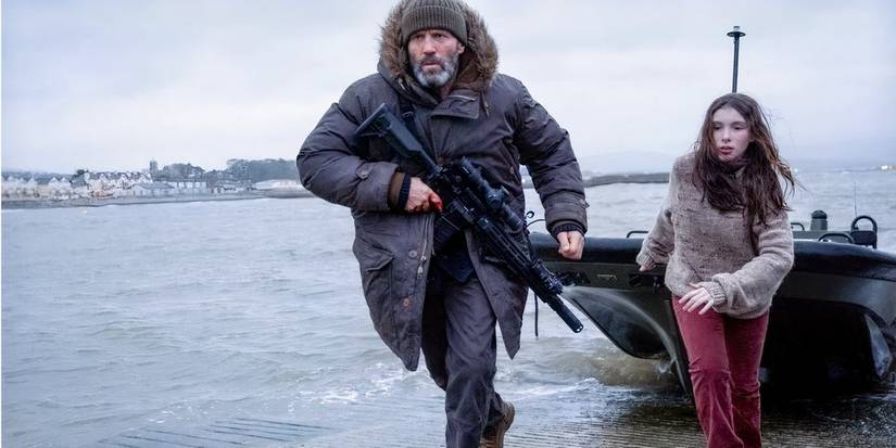 Jason Statham's Michael Mason protecting a child in Shelter