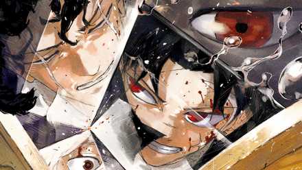 Image: The faces of the Kagurabachi characters are shown through the reflection of their blades.