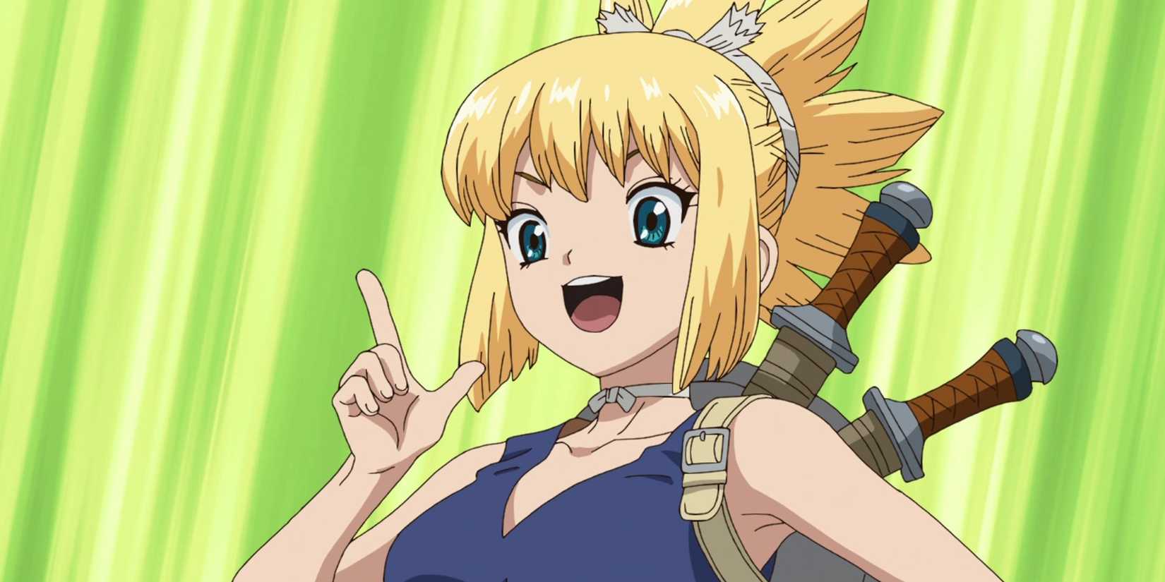 Kohaku is talking happily while pointing up.