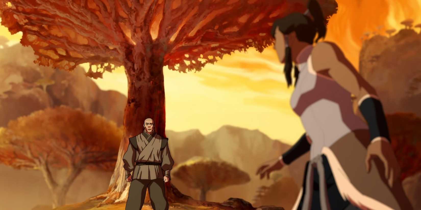 Korra meets Zaheer in the forests of Xai Bau.
