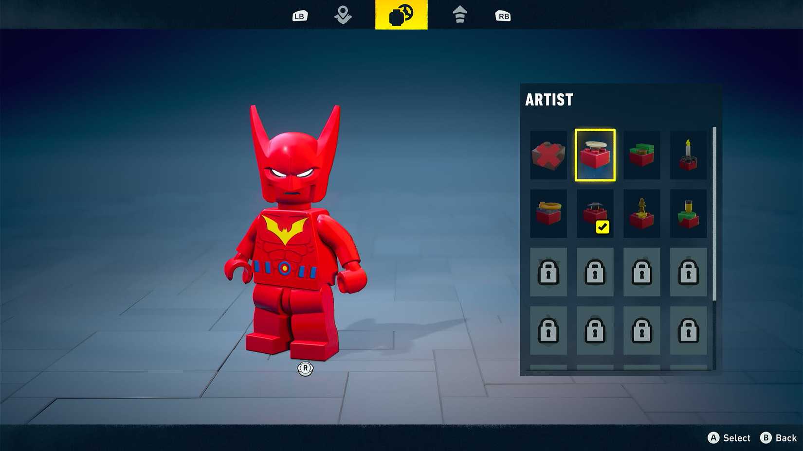 Batman's outfit with artist Red Brick in LEGO Batman Legacy of the Dark Knight