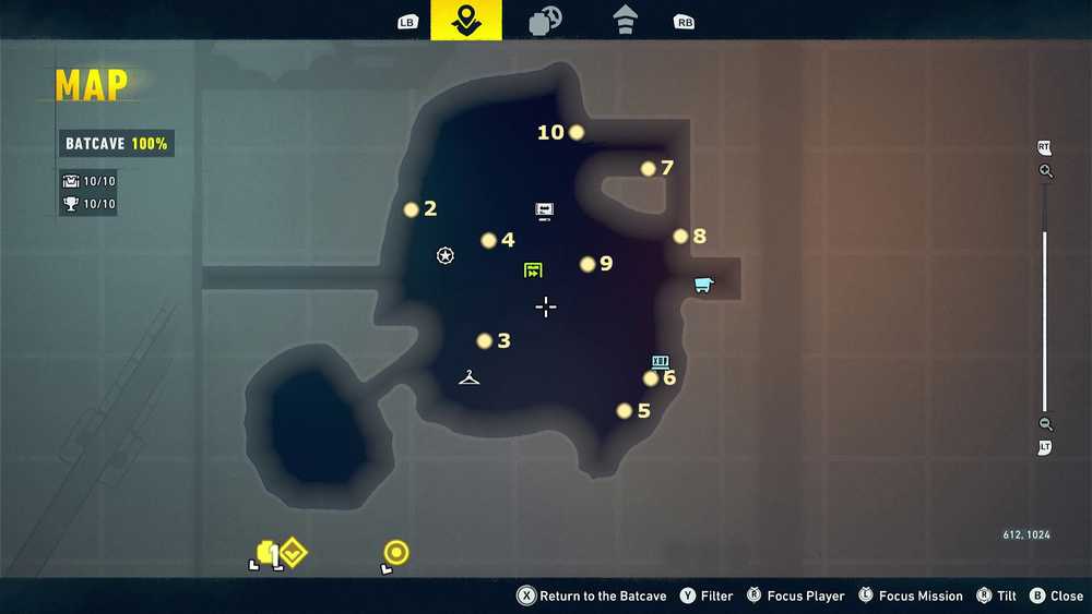 Mapa das WayneTech Caches da Batcaverna em LEGO Batman Legacy of the Dark Knight