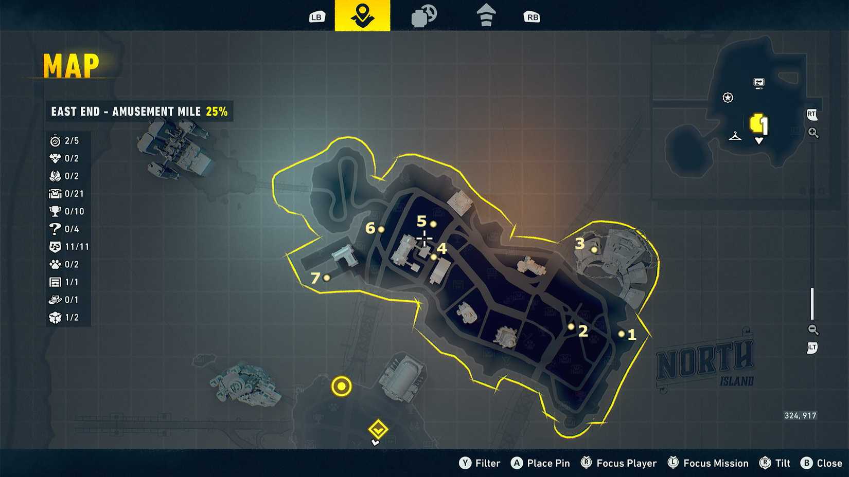 East End Amusement Mile Bat-Symbol map in LEGO Batman Legacy of the Dark Knight