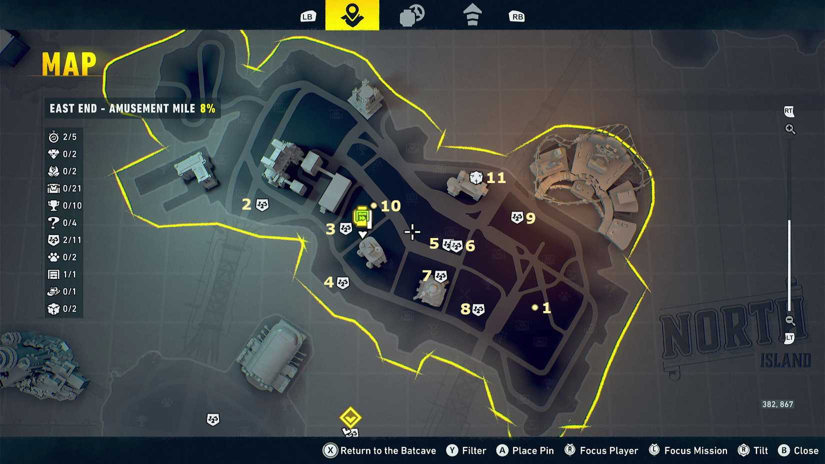 East End Amusement Mile Cluemaster Puzzle map in LEGO Batman Legacy of the Dark Knight