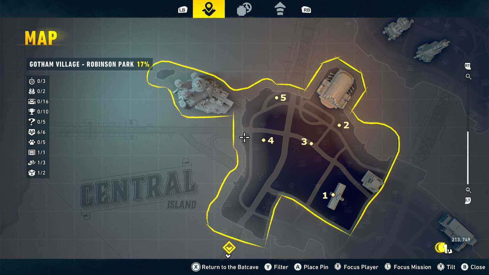 Gotham Village Robinson Park Bat-Symbol map in LEGO Batman Legacy of the Dark Knight
