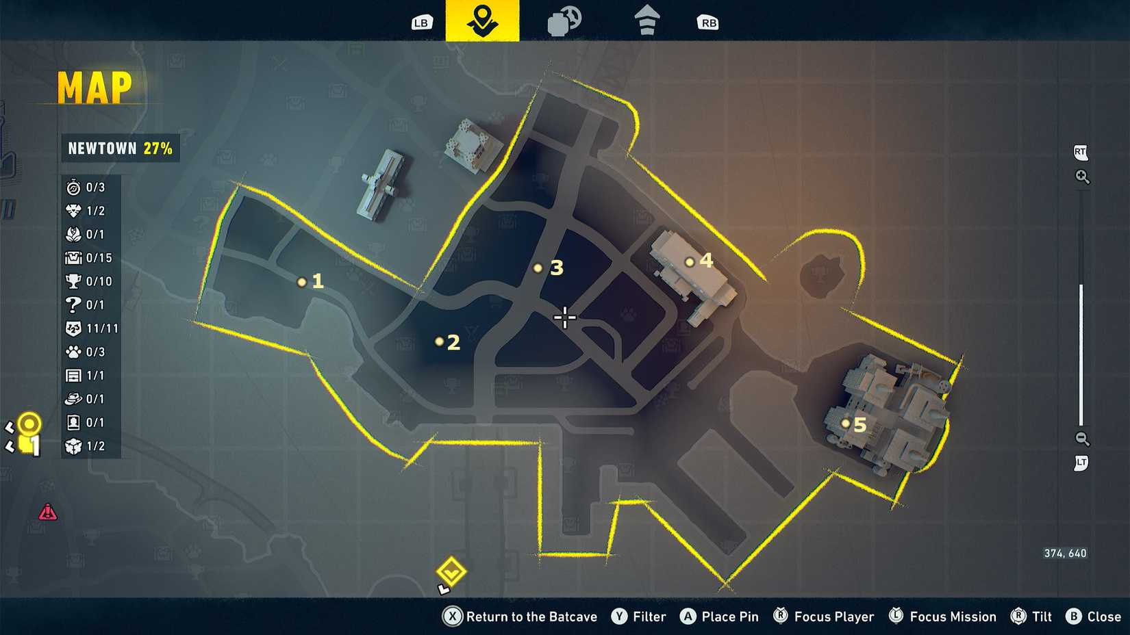 Newtown Bat-Symbol map in LEGO Batman Legacy of the Dark Knight