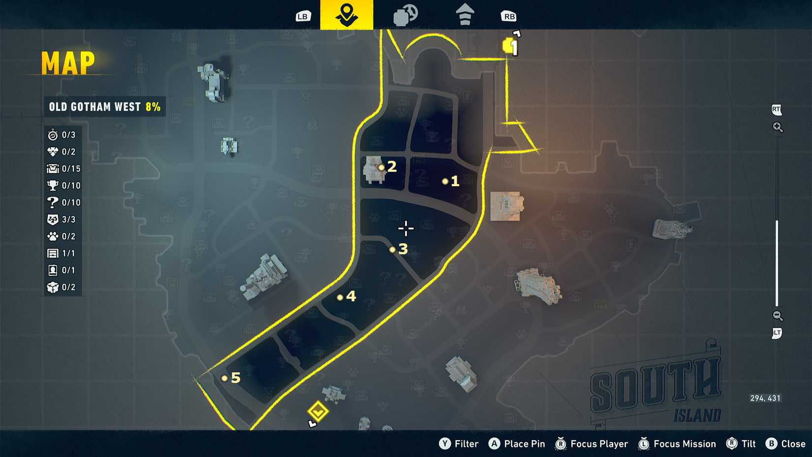 Old Gotham West Bat-Symbol map in LEGO Batman Legacy of the Dark Knight