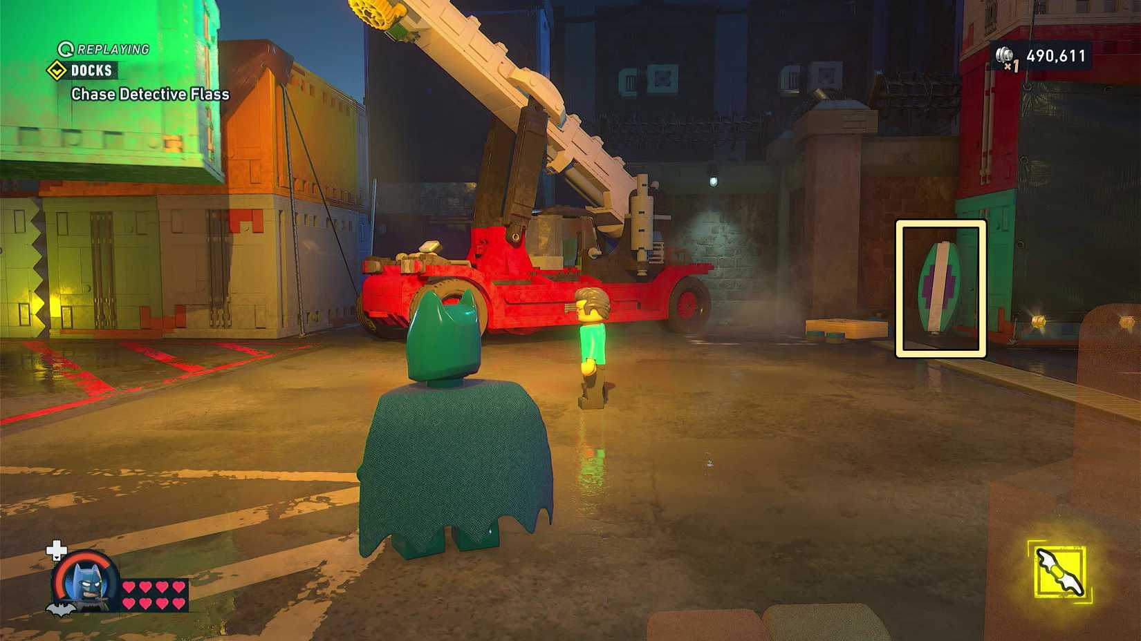 Surfboard 2 location in the Docks section of New Beginnings in LEGO Batman Legacy of the Dark Knight.