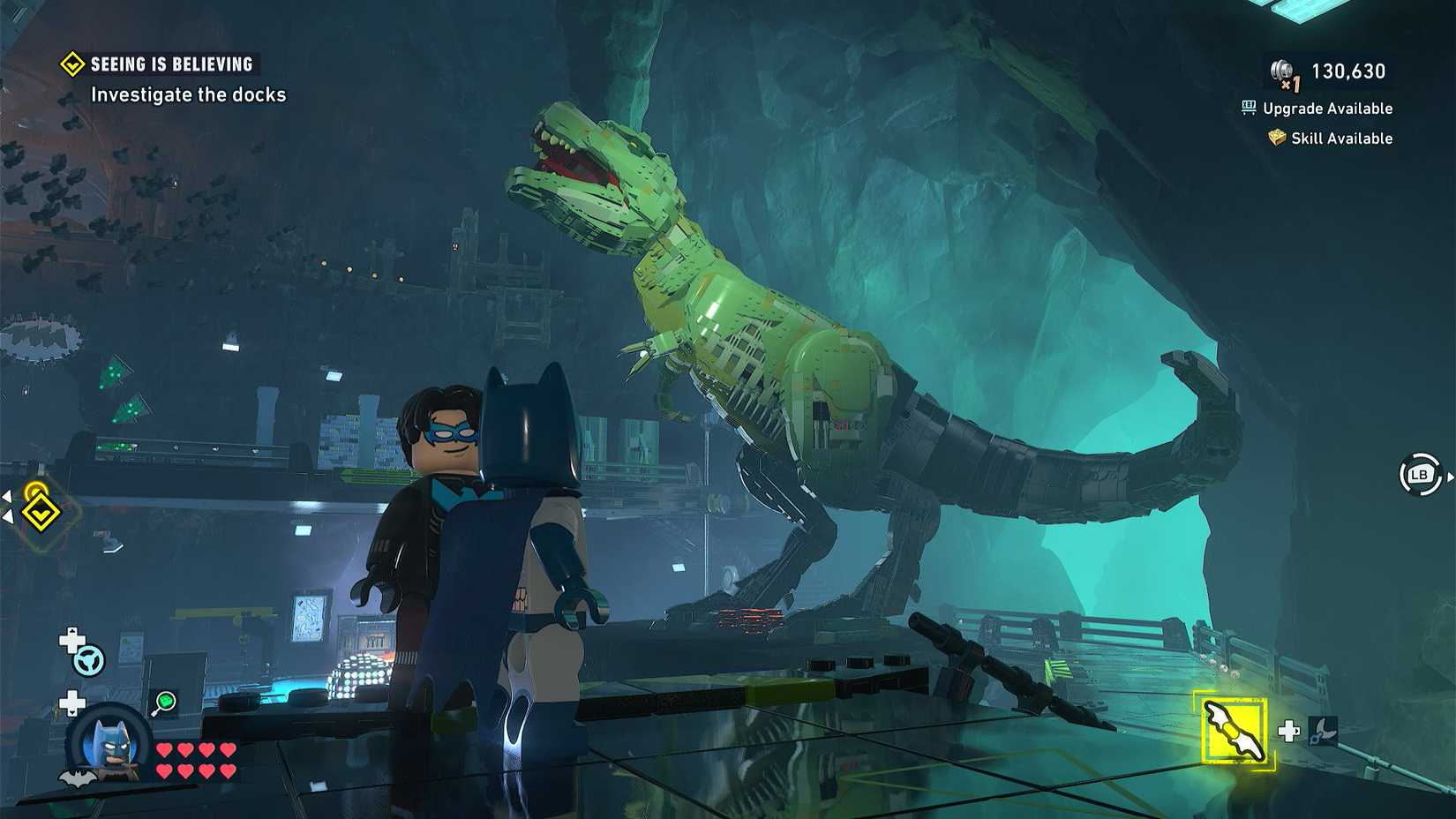 T-Rex statue reward in the Batcave in LEGO Batman Legacy of the Dark Knight