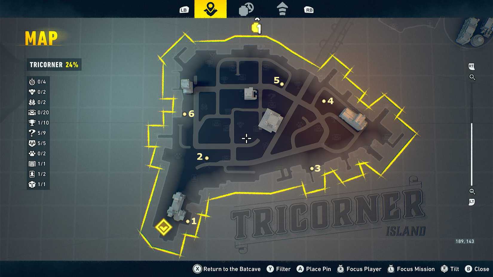 Tricorner Bat-Symbol map in LEGO Batman Legacy of the Dark Knight