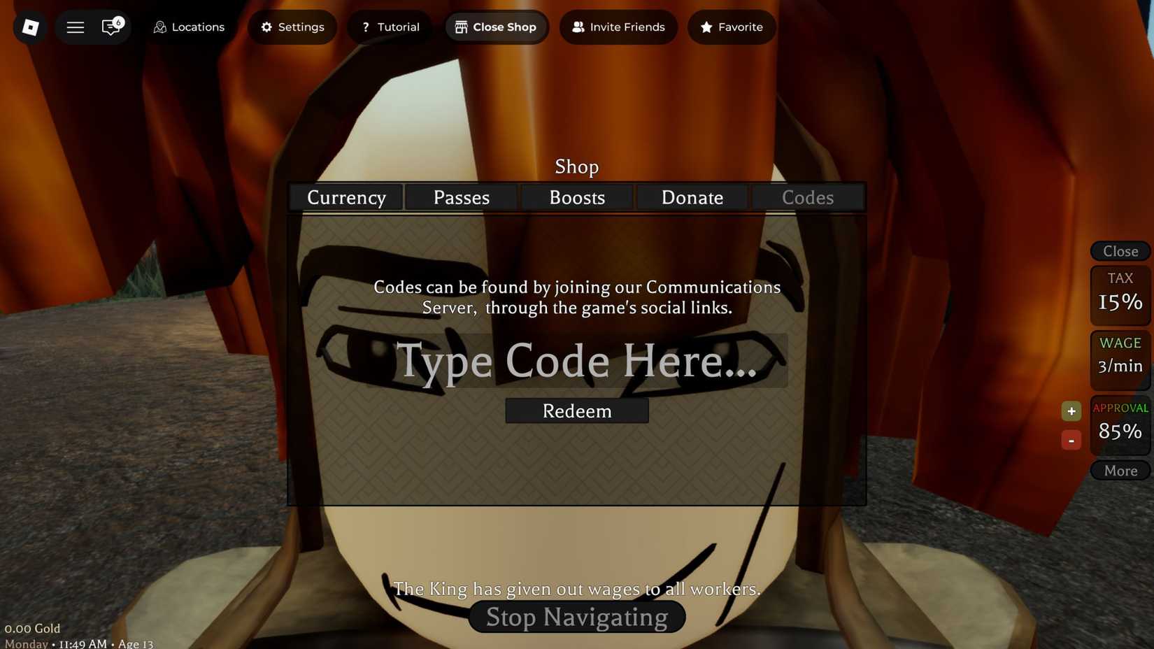 Medieval Life - Code Tab