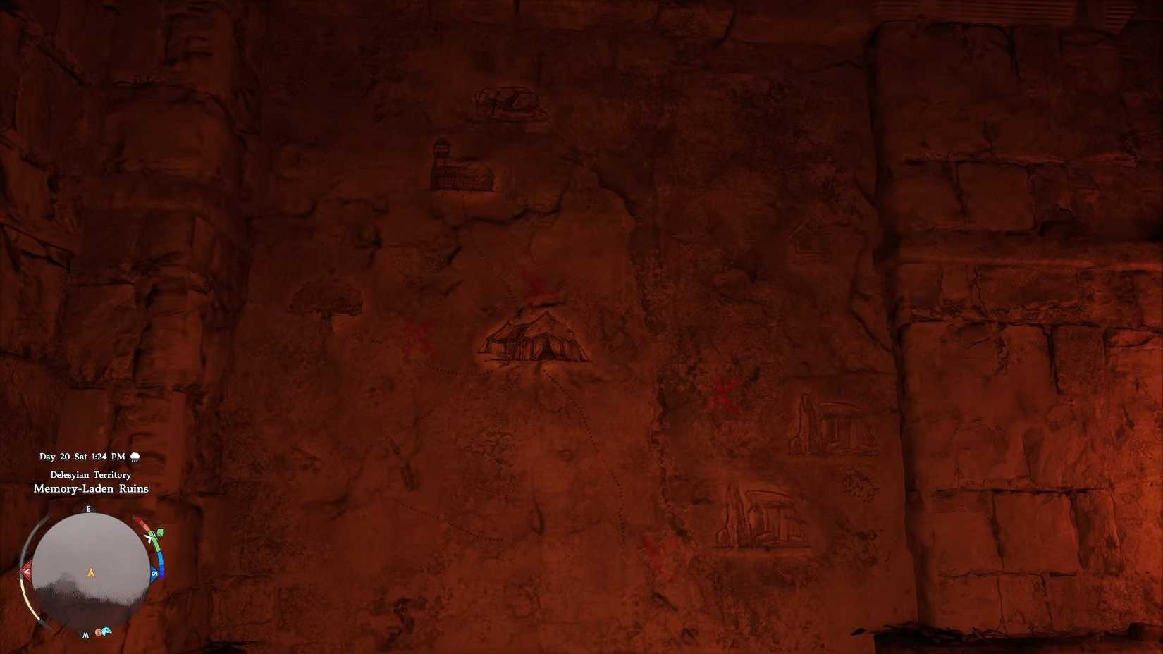 A memory-laden ruins puzzle map in the Crimson Desert