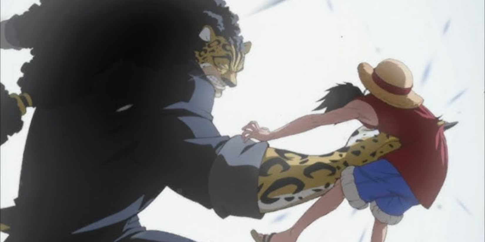 Rob Lucci stabs Luffy at Galley-La in One Piece.