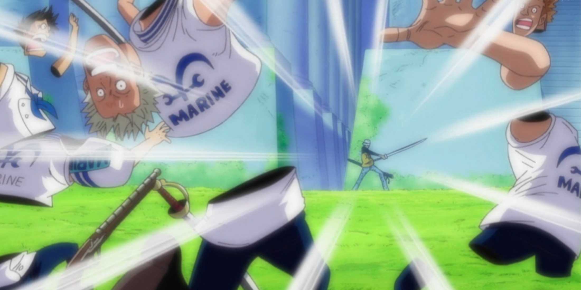 Law splits the body's of several Marines with the Op-Op Fruit in One Piece