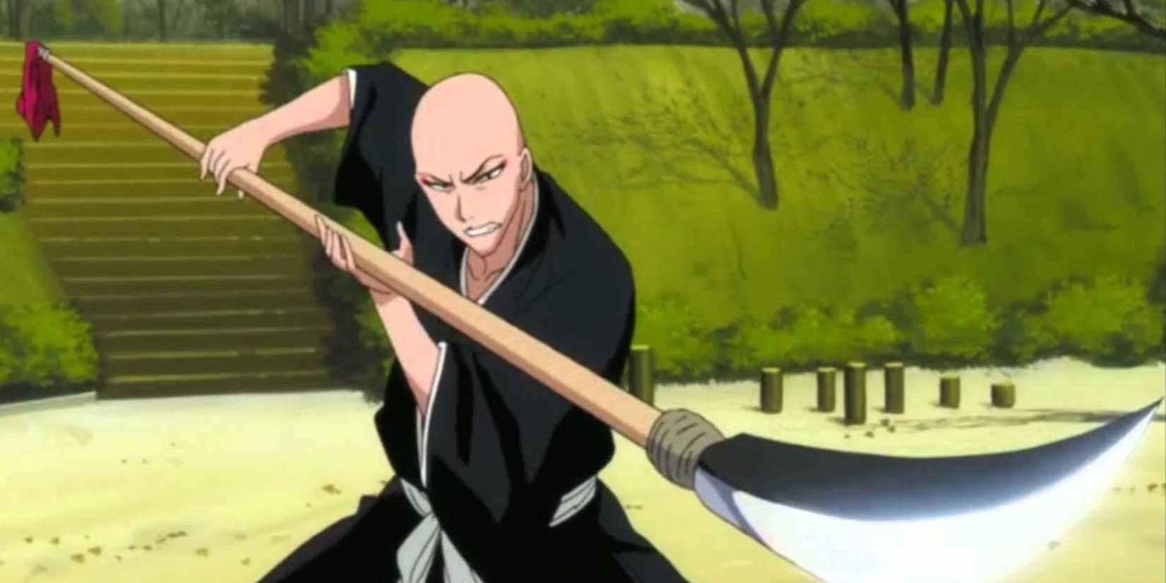 Ikkaku releases his Shikai in Karakura Town in Bleach.