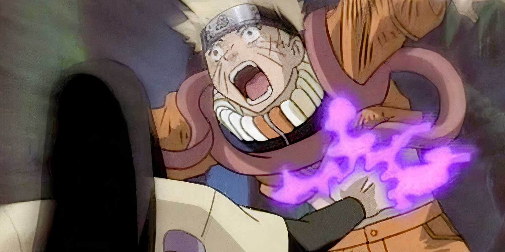 Orochimaru defeats Naruto with the Five Pronged Seal in the Forest of Death