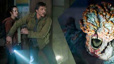A shared image of Joel and Ellie and an infected in HBO's The Last of Us