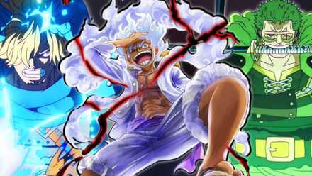 An image of the Monster Trio from One Piece with Sanji on the left, Luffy in the middle and Zoro on the right