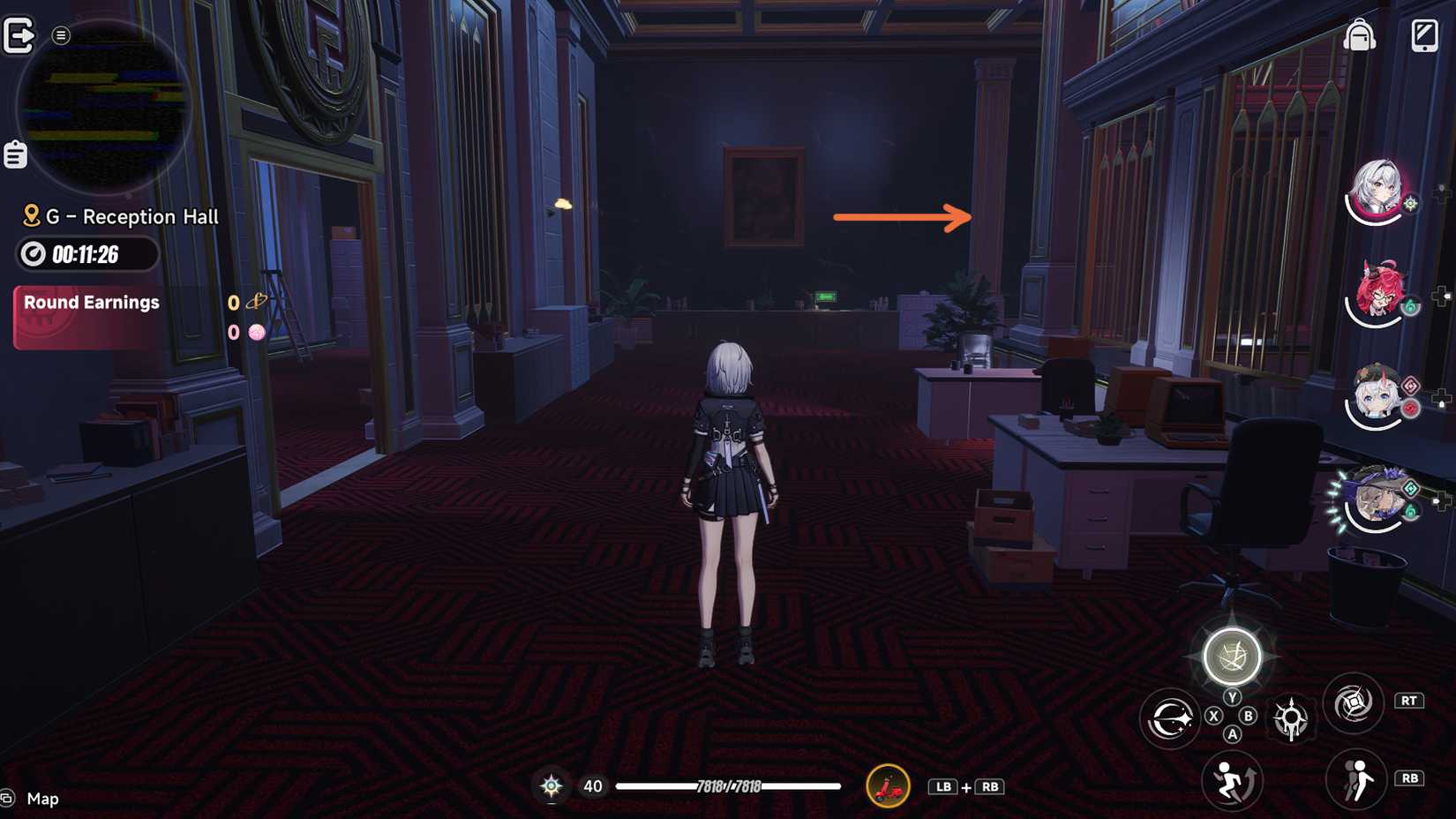 neverness-to-everness-how-reach-mammon-pink-paw-heist-enter-open-core-vault - submit-item-orange-card-yellow-gold-cube-how-get-item-key - step 2 go right to access first set of stairs